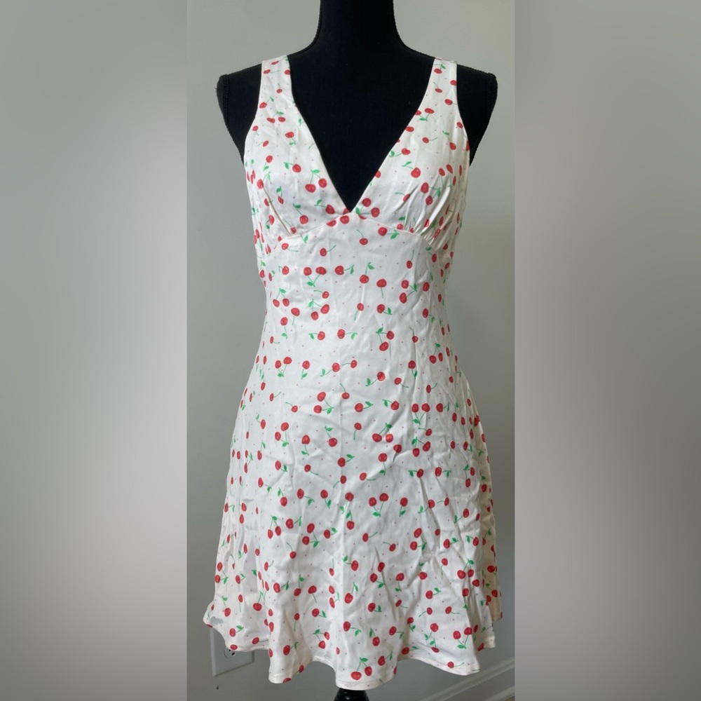 Zara White Cherry Print Mini Dress